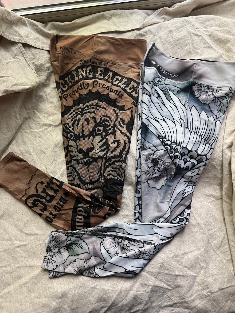 EagleRock Werkshop Printed Tiger & Floral Crane Leggings — Brown and White